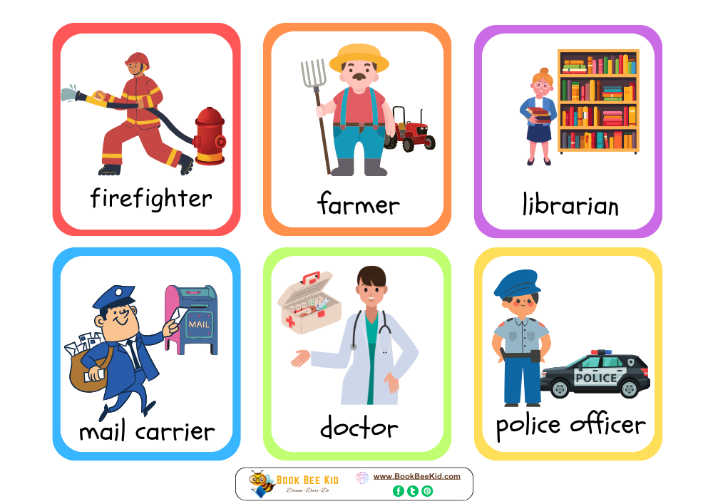 Community Helpers Colorful Flashcards in Bold Style.