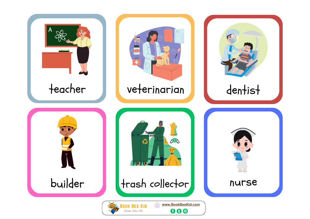 Community Helpers Colorful Flashcards in Bold Style.