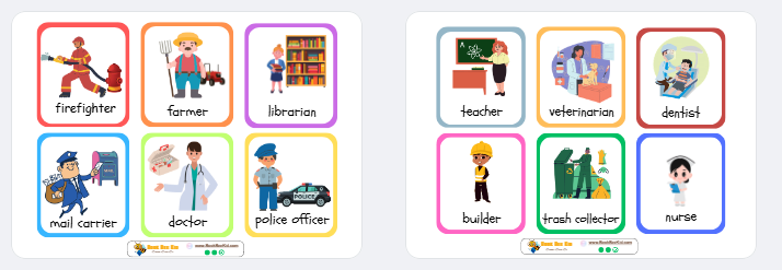 Community Helpers Colorful Flashcards in Bold Style.