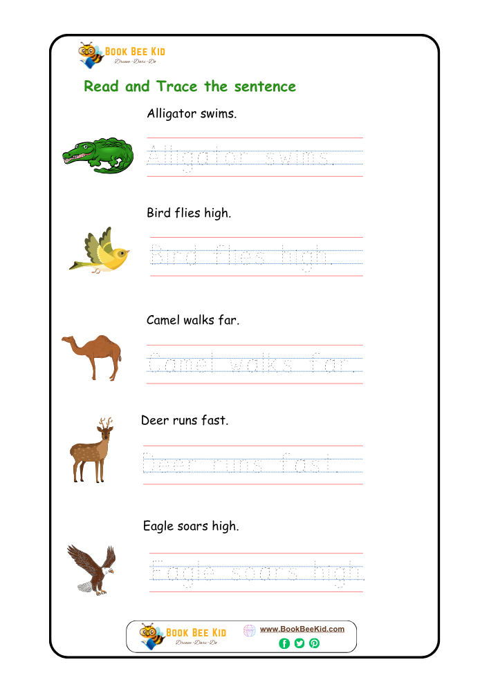 Read and Trace the sentence-Kindergarten worksheet