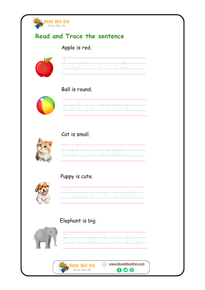Read and Trace the sentence- kindergarten worksheet