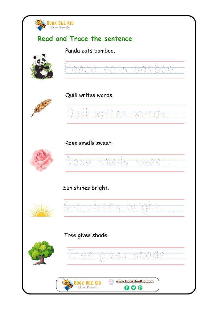 Read and Trace the sentence-Kindergarten worksheet