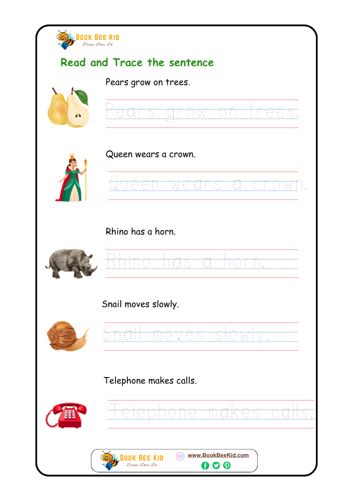 Read and Trace the sentence-Kindergarten worksheet