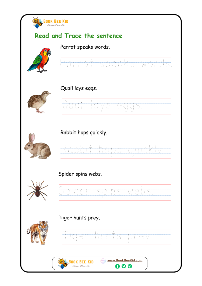 Read and Trace the sentence-Kindergarten worksheet