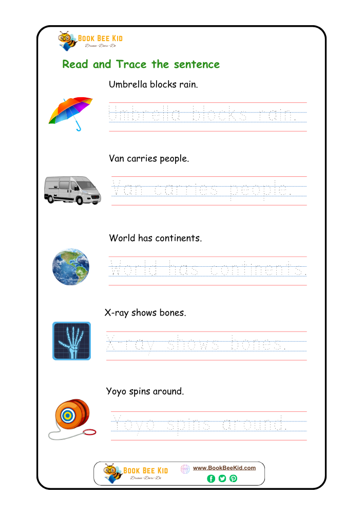 Read and Trace the sentence-Kindergarten worksheet