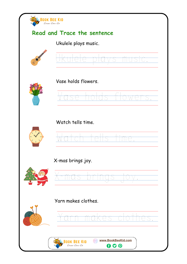Read and Trace the sentence-Kindergarten worksheet