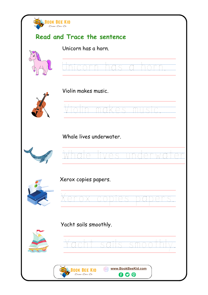 Read and Trace the sentence-Kindergarten worksheet