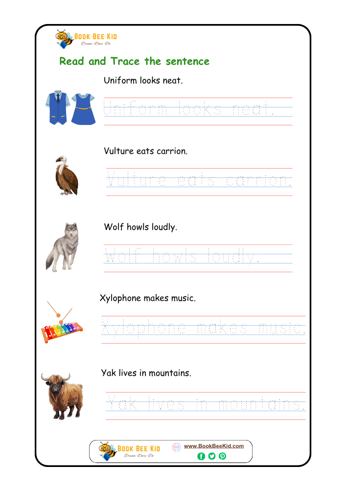 Read and Trace the sentence-Kindergarten worksheet