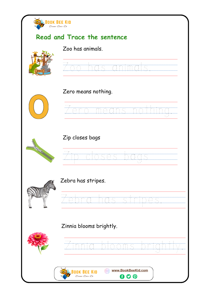 Read and Trace the sentence-Kindergarten worksheet