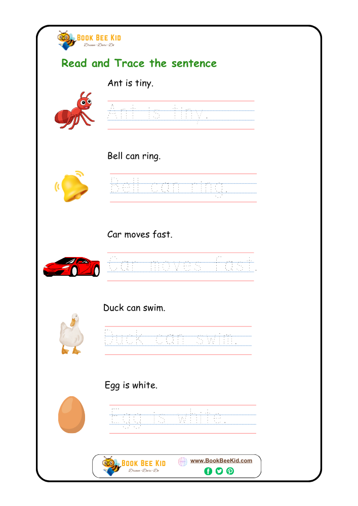 Read and Trace the sentence- kindergarten worksheet
