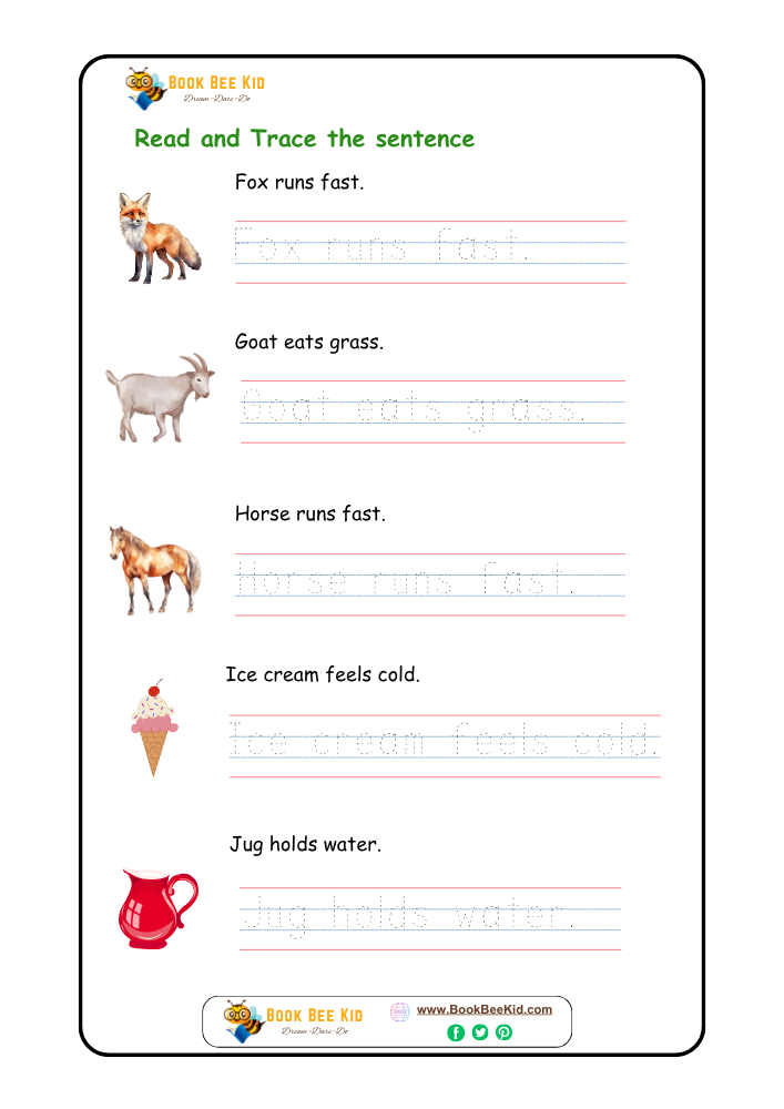 Read and Trace the sentence-Kindergarten worksheet