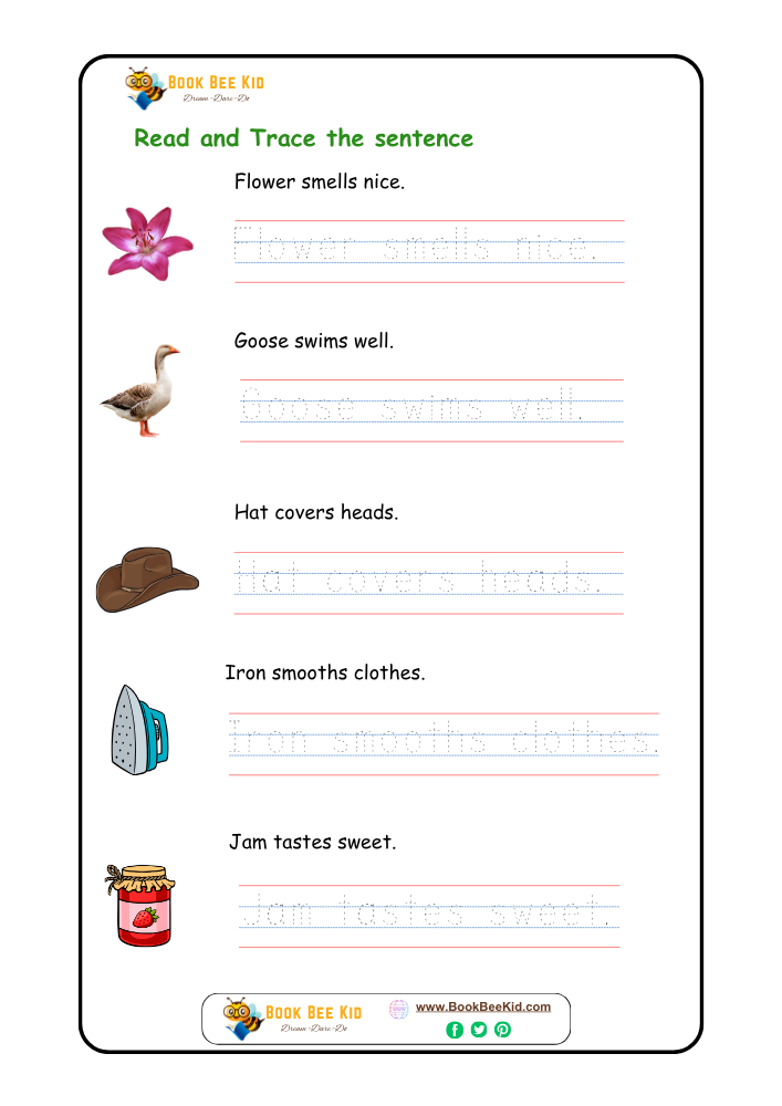 Read and Trace the sentence-Kindergarten worksheet