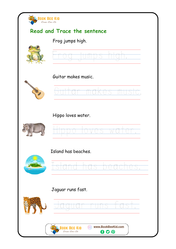 Read and Trace the sentence-Kindergarten worksheet