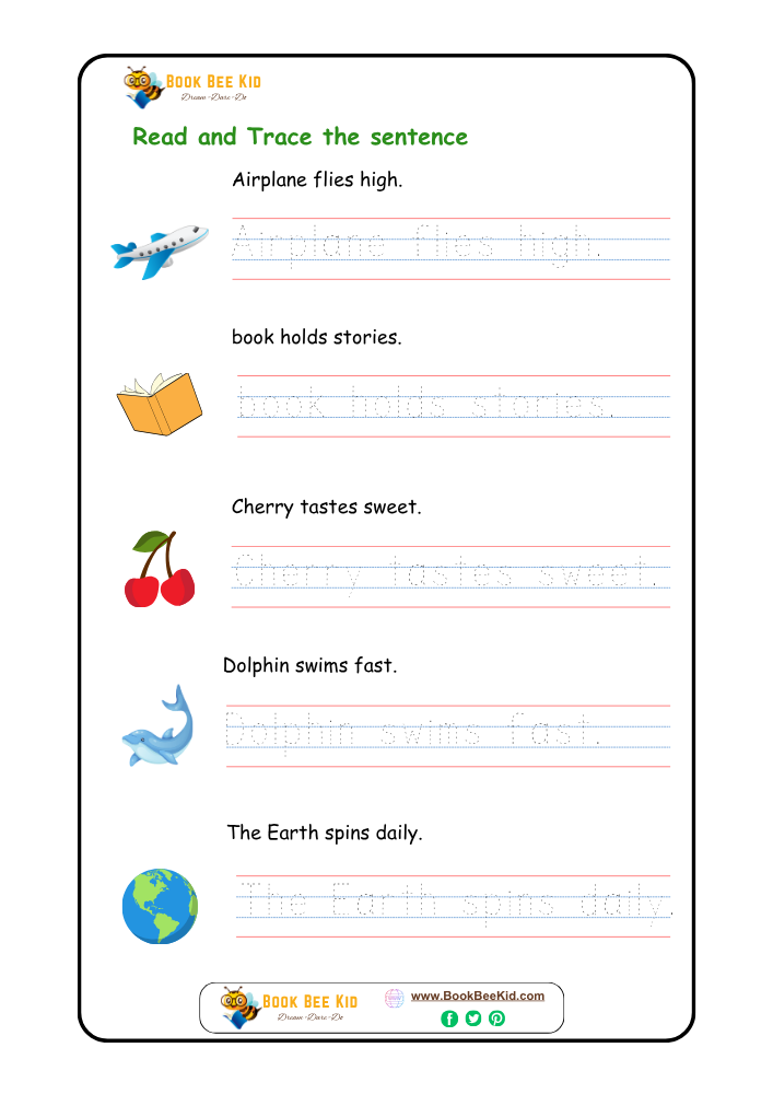 Read and Trace the sentence- kindergarten worksheet