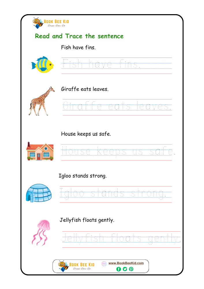 Read and Trace the sentence-Kindergarten worksheet
