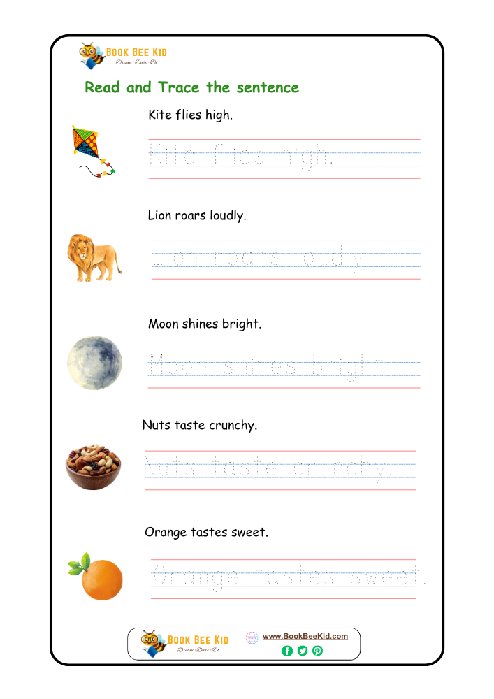 Read and Trace the sentence-Kindergarten worksheet