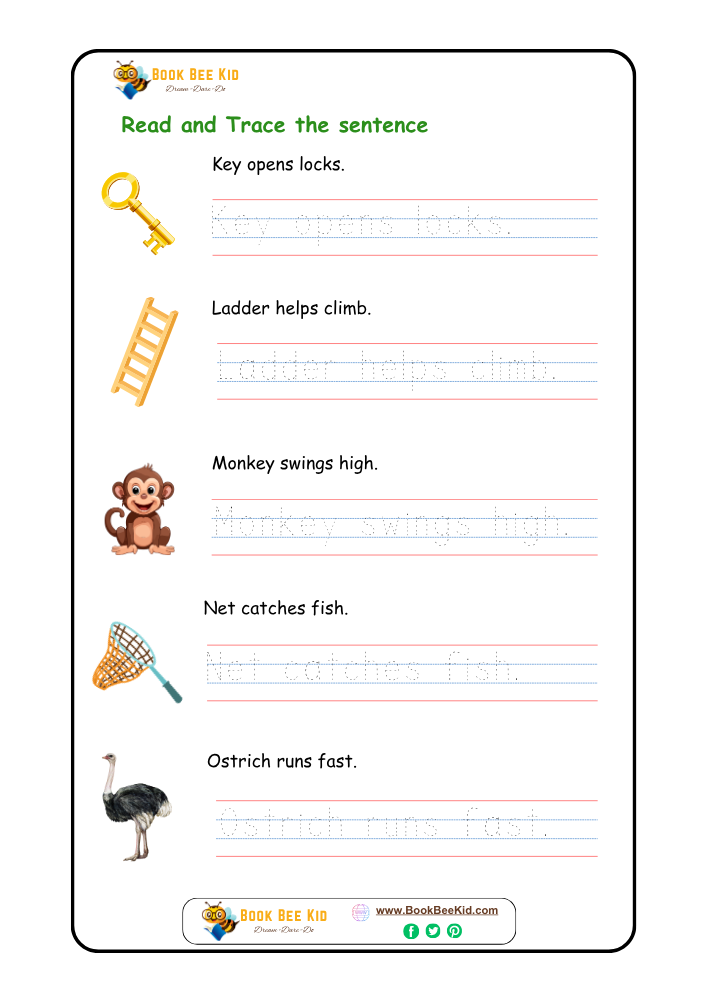 Read and Trace the sentence-Kindergarten worksheet