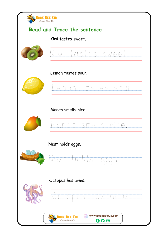 Read and Trace the sentence-Kindergarten worksheet